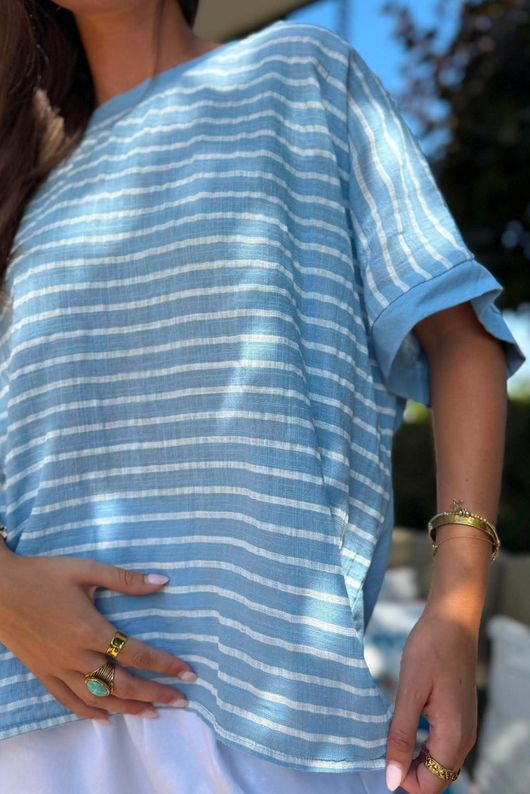 Below Deck Cheesecloth Stripe Tee Denim
